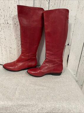 San Marina Red Over-The-Knee Leather zipper back boots
